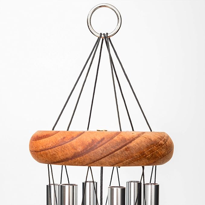 Festival 18-inch Redwood Wind Chime in Silver by Wind River for Patio, Backyard, Garden, and Outdoor décor. Made in The USA