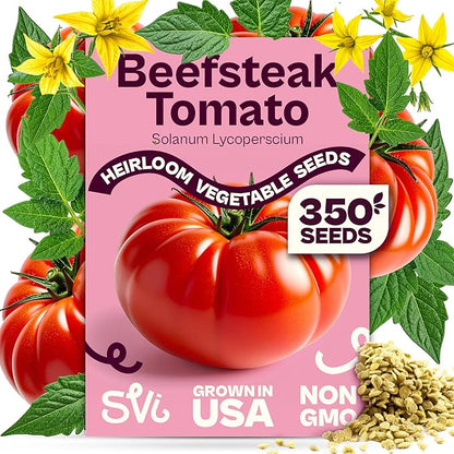 SVI 350 Beefsteak Tomato Seeds (Solanum Lycoperscium) - Determinate Beefsteak Tomatoes, Fleshy Tomato Heirloom Seed Packets - Annual Vegetable Seeds for Outdoor Garden, Raised Beds, Containers