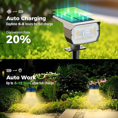 Solar Spot Lights Outdoor Motion Sensor with 3 Modes, [ 8 Pack/56 LED ] Solar Spotlights Outdoor Waterproof 2-in-1 Auto On/Off Landscape Lighting for Outside Yard Wall Garden Pathway, Warm White