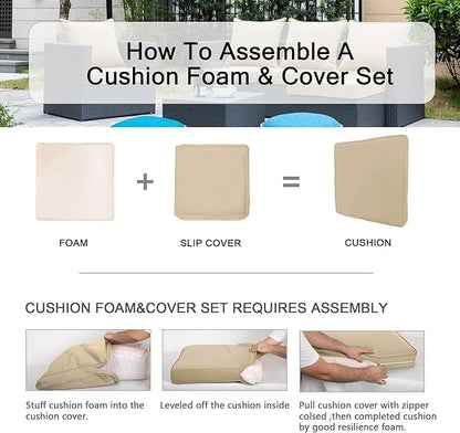 ARTPLAN Deep Seat Cushion with Backrest Set of 2 - All-Weather Outdoor Sofa Cushions for Sectionals-Polyester Fabric, Waterproof-High-Resilience Foam for Patio, Backyard Garden,Beige