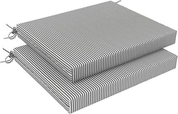 LVTXIII Outdoor Seat Cushions Seasonal Replacement Chair Cushions, Square Patio Chair Pads with Ties for Dining Chairs and Garden Furniture,18.5"x16"x2", 2 Pack, Strip Grey