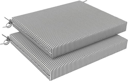 LVTXIII Outdoor Seat Cushions Seasonal Replacement Chair Cushions, Square Patio Chair Pads with Ties for Dining Chairs and Garden Furniture,18.5"x16"x2", 2 Pack, Strip Grey