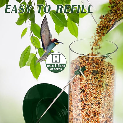 FEED GARDEN Metal Bird Feeder - 6 Port Tube Feeder for Outdoors, Heavy Duty Squirrel Proof with Metal Lid, Easy Fill & Clean, Weather Resistant, 13 Inch 2 Pack