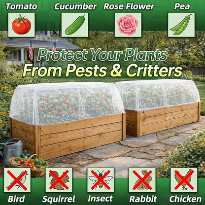 2 Pack Garden Netting Cover for 4 x 2 x 1 FT Raised Beds, Fine Mesh Plant Cover with Drawstring, Raised Bed Bug & Bird Barrier Screen for Vegetables, Herbs and Flowers