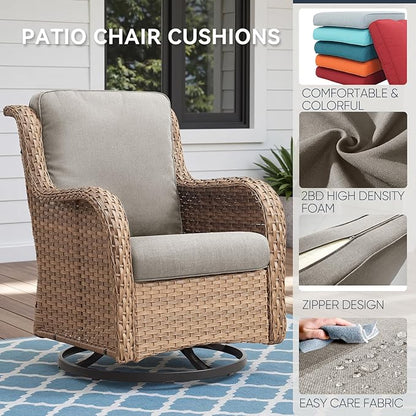 Outdoor Chair Cushions 3 Packs - Outside Durable Thick Replacement Back and Seat Cushion 22x24 with Zipper Cover for Patio Glider Rocking Chairs Loveseat Couch – Beige/Regular