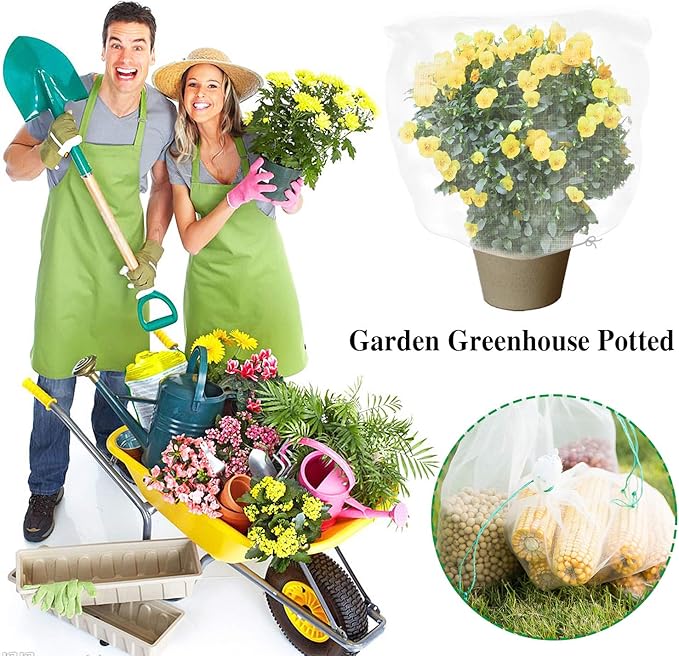 3 Pack Plant Barrier Net Mesh with Drawstring, 1.8 Ftx2.5 Ft Tomato Protective Cover Garden Plant Barrier Bag for Vegetables Fruits Flower from Insect Bird Eating