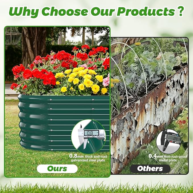 YSEJOMP 17" Tall Outdoor Garden Raised Garden Bed Kits, 4ft X 2ft Oval,0.8MM Thick Metal Raised Planter Bed/Ground Planter Box for Variety of Flowers,Herbs,Vegetables (Dark Green, 48X24X16.5 Inches)