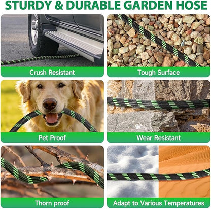 Garden Hose 25 ft Water Hose Flexible Non-Expandable Outdoor Heavy Duty Lightweight Leakproof Kink-free flex Watering Hose Pipe for 3/4 inchs Fitting Yard Lawn Outside Car Wash