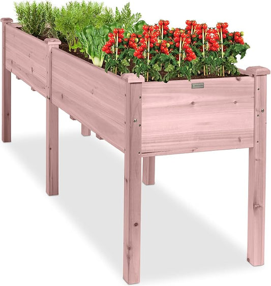 Best Choice Products 72x24x30in Raised Garden Bed, Elevated Wood Planter Box Stand for Backyard, Patio, Balcony w/Divider Panel, 6 Legs, 300lb Capacity - Pink