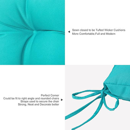 ARTPLANT Outdoor Dinning Seat Pads Cushions with Tie 19"x19"x4",Square Wicker Outdoor Tufted Chair Cushion,Set of 2,Lake Blue