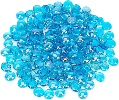 onlyfire 10 Pounds Fire Glass Beads for Propane Fire Pit, 1/2 Inch Reflective Firepit Glass Rocks Flat Marbles for Gas Fireplace and Fire Pit Table, High Luster Caribbean Blue