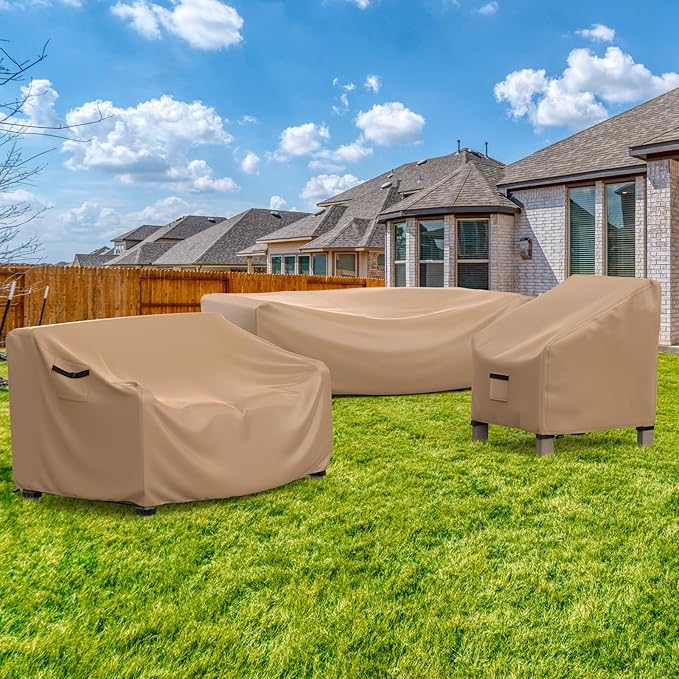 Patio Furniture Set Cover Waterproof, Heavy Duty Furniture Covers for Outdoor Sectional Sofa Set Wicker Rattan Table Chair Rectangular,98"L×78"W×30"H,Brown