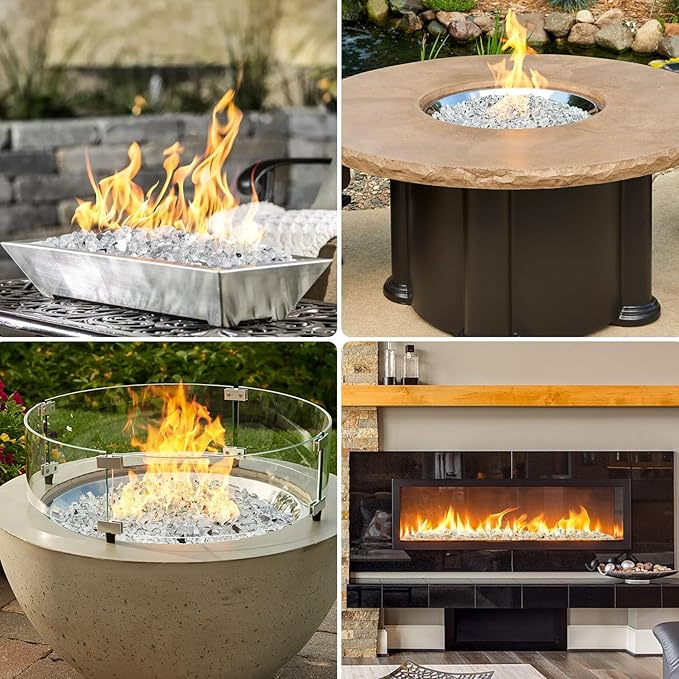 Mr. Fireglass 10 Pounds Fire Glass - 1/2 Inch High Luster Reflective Tempered Glass Rocks for Fireplace Fire Pit Table and Landscaping, Platinum