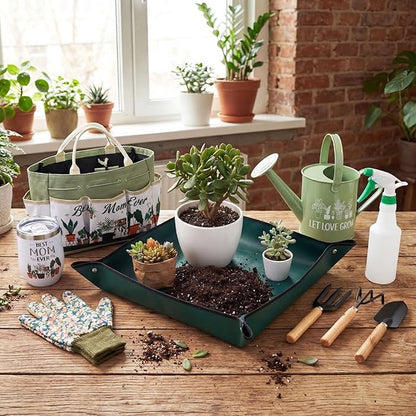 Reginary 11 Pcs Mother's Day Gardening Gifts Mom Watering Can Set Include Garden Tool Garden Tools Tote Trigger Sprayer Soil Mat Apron Tumbler Pruning Shears Glove for Women Plant Enthusiast Present