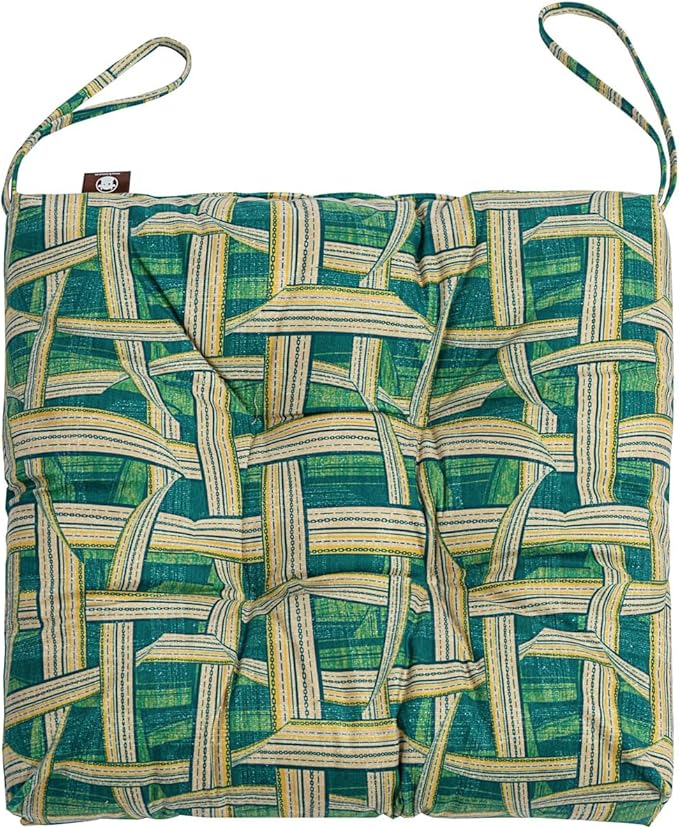 2-Pack Outdoor/Indoor Wicker Patio Seat Cushion Pad with Ties - Dining Chair Cushion, 17" x 17" (Green Plaid)