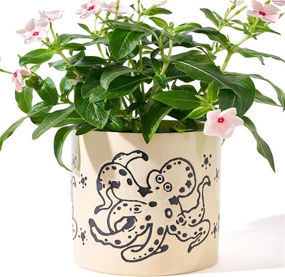 STHIE 5 Inch Ceramic Plant Pots with Drainage Holes, Small Round Flower Pots for Indoor Plant, Unique Animal Flower Planters (Octopus)