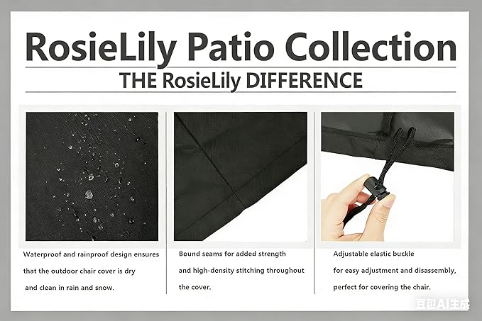RosieLily Outdoor Chair Covers, High Back Patio Chair Covers Waterproof, Heavy Duty Patio Furniture Covers, Stackable Outdoor Bar Stool Covers, 600D, High Back-1 Pack, Black