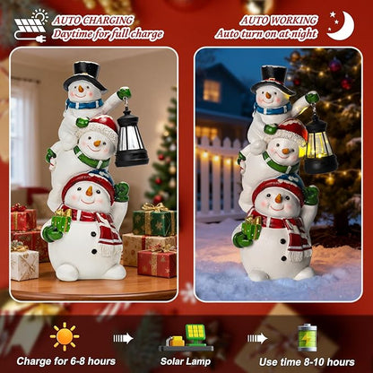 Christmas Snowman Decor with Solar Lantern, Outdoor Indoor Xmas Decoration,Outdoor Patio Lawn Yard Balcony Garden Home Decor Birthday Gifts for Women Mom Grandma
