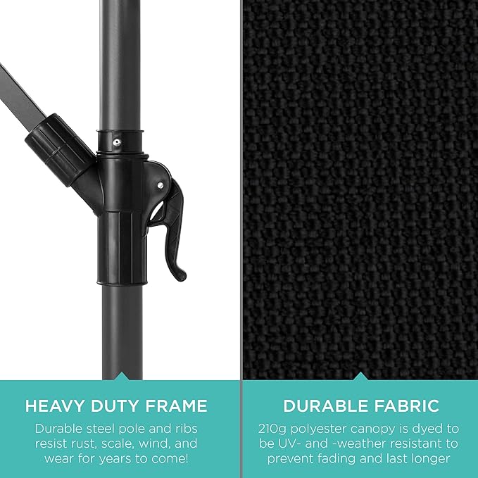 Best Choice Products 10ft Offset Hanging Market Patio Umbrella w/Easy Tilt Adjustment, Polyester Shade, 8 Ribs for Backyard, Poolside, Lawn and Garden