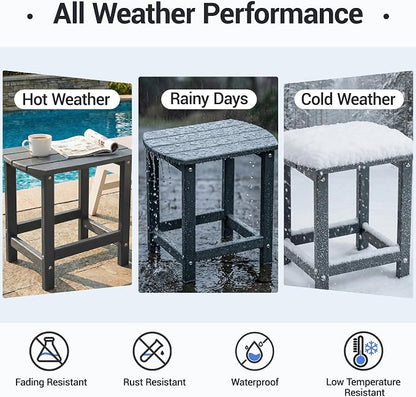 HDPE Patio Side End Table, Waterproof Outdoor Small Table for Patio, Garden, Poolside, Balcony, Deck, Porch, Backyard, Outdoor or Indoor Use, Grey