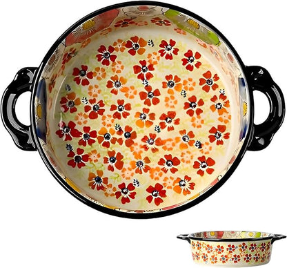 Baking Dishes For Oven, 1 Quart Round Casserole Dishes For Oven-colored flowers C-round 950ml