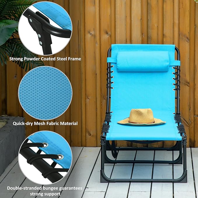 Outsunny Folding Chaise Lounge Chair, Patio Sun Tanning Chair, Outdoor Chaise Lounger with 4-Position Reclining Back, Breathable Mesh Seat for Beach, Poolside, Yard, Blue
