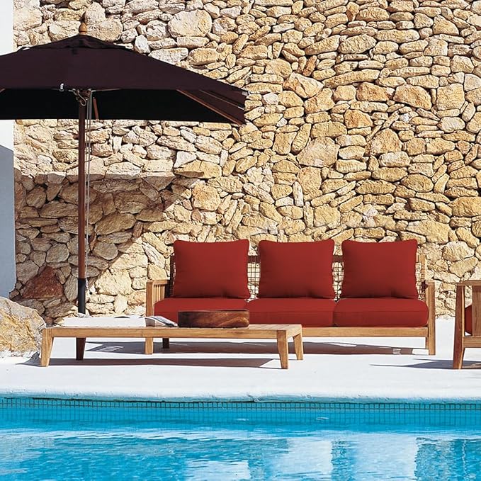Sundale Outdoor Olefin Deep Seat Cushion Set of 2, Patio Chair Cushion and Pillow, Water-Resistant Sectional Sofa Pad with Straps Red, 23 x 26 x 4 Inches