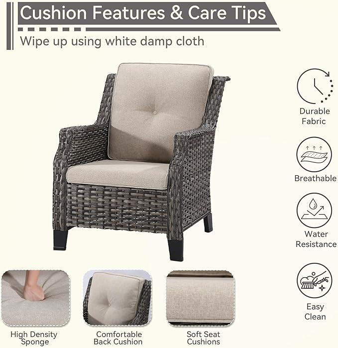 5 Piece Patio Furniture Wicker Conversation Set, 2 Chairs, 2 Ottomans with 1 Side Table, for Outdoors, Backyard, Deck, Beige