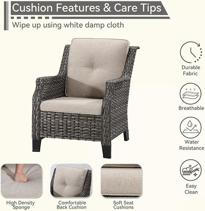 Patio Chairs Set of 2 Rattan Chair Patio Furniture Set with Thick Cushions and All-Weather PE Wicker for Garden, Patio and Porch, Beige