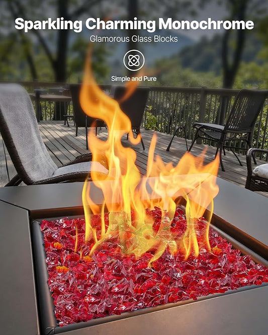 VEVOR Fire Glass, 10 LBS / 4.5 KG Smokeless & High-Temperature Resistant Fireplace Rocks, 3/4-Inch / 19.05 mm Reflective Firepit Glass Rock, High Luster Stone Landscaping for Fire Pit Table, Red