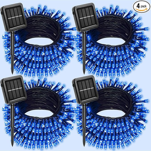 4 Pack Solar Christmas Lights Outdoor Waterproof, 132FT 400LED Solar String Lights Green Wire Fairy Lights, Solar Twinkle Lights with 8 Lighting Modes for Xmas Garden Decorations (Blue)