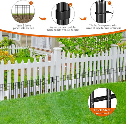 Garden Border Edging Fences, 12.32"*16.81" Decorative Fence Panel, Small Garden Fence Animal Barrier, No Dig Fences Barrier, Square 19 Pcs Black Metal Fencing, Dog Fencing Blocker for Yard, Flower Bed