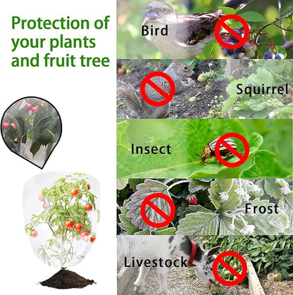 4 Pack Bird Netting for Blueberry Bushes, 3.3 * 4.9Ft Tomato Plant Netting, Plant Covers from Insects, Mesh Plant Protector for Tomatoes, Fruit Tree, Flowers, Vegetables with Drawstring