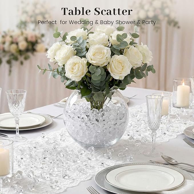 DomeStar 1000PCS Fake Ice, Acrylic Fake Diamonds Vase Filler Plastic Gems Clear Rocks for DIY craft Table Scatter Decor