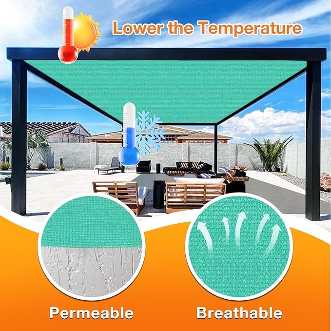Artpuch Outdoor Pergola Shade Cover 9' X 12' Sun Shade Cloth with Grommets, 90% UV Protection Canopy Patio Privacy Screen (Customized Available) GN107, Turquoise