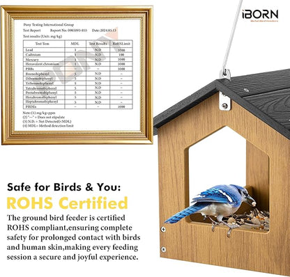 iBorn Pavilion Bird Feeder, Covered Platform Bird Feeder for Outdoors Hanging, WPC Recycled Plastic & Waterproof, Black