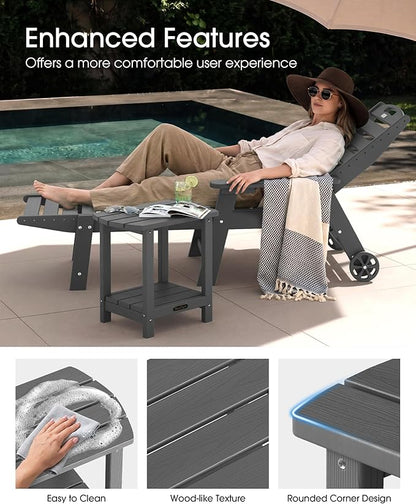 Outdoor Side Table – 2-Tier HDPE Adirondack Side Table, Sturdy Small Outdoor Tables, Weather-Resistant & Easy Assembly Patio End Tables for Garden, Balcony, Porch & Poolside (Grey)