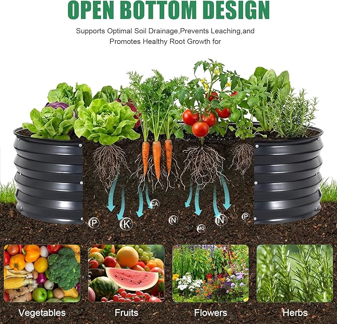STBoo Galvanized Raised Garden Bed Outdoor, 2Pcs 4x2x1ft Oval Planter Box with Rubber Strip,Metal Raised Bed Kit for Vegetables Flowers Herbs, Grey