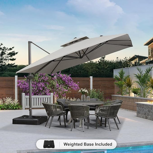 PURPLE LEAF Cantilever Patio Umbrella Outdoor Aluminum Offset Square Umbrella Windproof Heavy Duty Hanging Outside Umbrella for Deck Pool Garden