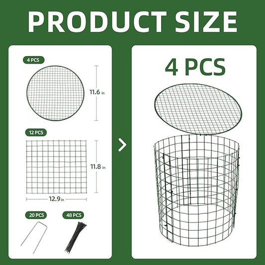 4 Sets of DIY Metal Plant Protectors from Deer, Garden Fencing Animal Barrier Size 11.8 * 12.9 inches, Mesh Plant Cage Chicken Wire Cloche for Plants with Stakes and Nylon Cables