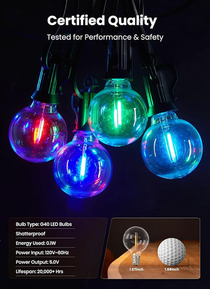 Brightown Outdoor String Lights 29 Feet G40 LED Patio Lights, 13 Plastic Edison Bulbs(1 Spare), Waterproof Connectable Hanging Light for Backyard Porch Balcony Party Decor, E12 Base, Multicolor