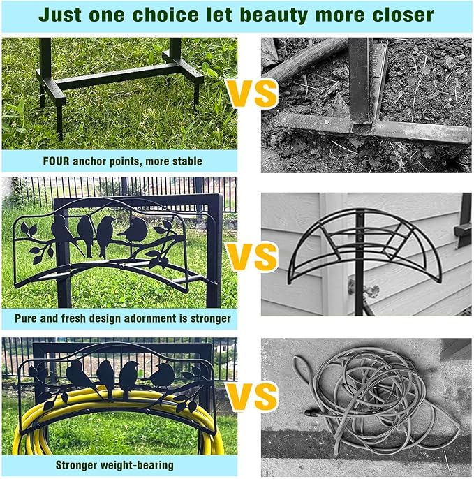 Garden Hose Holder Freestanding with 4 Spikes, Detachable Heavy Duty Water Hose Holders Stand, Reinforced Garden Hose Storage Rack for Lawn & Yard