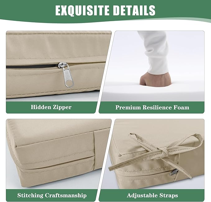 Patio Chair Cushions 22 x 22 Inch, Water Resistant Backrest Pillow and Seat Cushion Set for Outdoor Furniture, Sectional Sofa Cushion Replacments, Cream, Set of 2