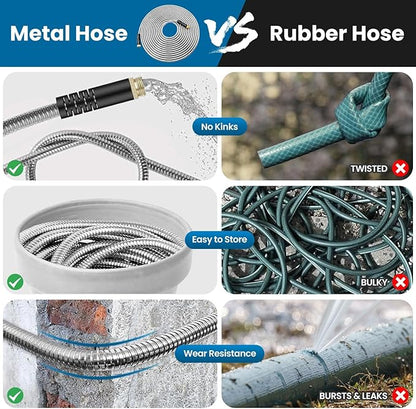 Garden Hose 100FT, Water Hose with 10 Function Nozzle, Garden Hose Metal with Leak-proof Connectors, Kink-Free & Ultra Flexible, Rust/Pet/Puncture Proof for Lawn, Yard, RV, Car Wash, 550PSI