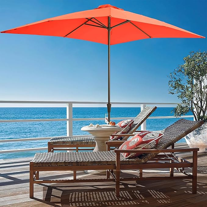 Ayge 8x10FT Large Rectangular Patio Umbrella Outdoor Table Umbrella w/Crank Rectangle Market Umbrella UV Protection for Garden, Deck,Lawn,Yard & Pool,Orange