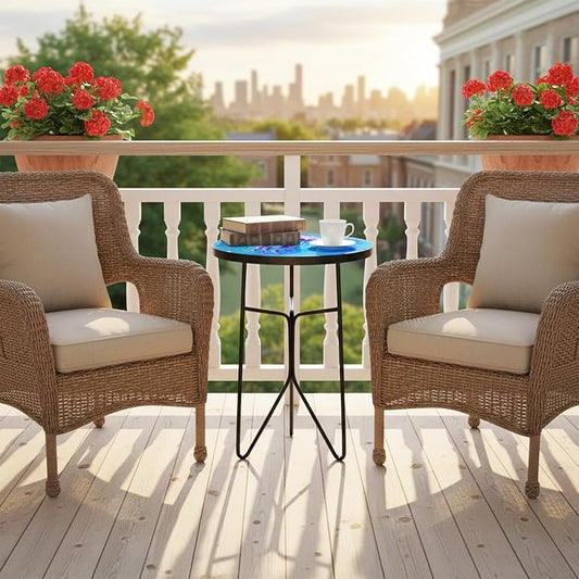 Folding Outdoor Side Tea Table,Jellyfish and Conch Small Accent Tables, Plant Tables Indoor,Garden or Living Room Decor Afternoon Tea Dinner Table, Simple Assembly Cast Iron Plant Stand