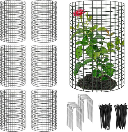 18 Pcs 24'' x 12'' Large Wire Plant Protector from Animals, 6 Pack Metal Plant Cage Chicken Wire Cloche with Ground Stakes and Nylon Tie to Keep Animals Out, Garden Protection Bunny Barricade