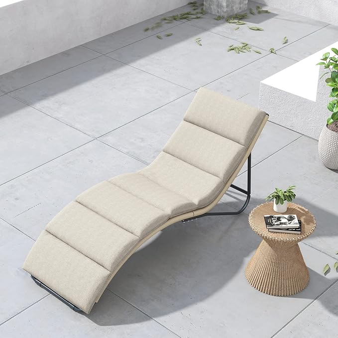 Grand patio Outdoor Chaise Lounge Sunbathing Chair Arc Lounger with Wicker Cushion Multipurpose Lounge Chair for Poolside, Tan