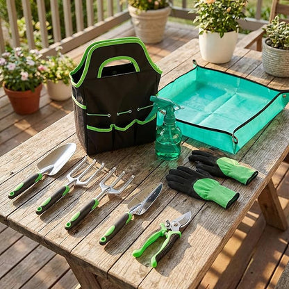 10-Piece Garden Tool Set - Heavy Duty Lightweight Aluminum Alloy Gardening Tools with Storage Tote Bag, Rust-Proof Gardening Hand Tools & Non-Slip Ergonomic Grip, Ideal Gardening Gifts for Women