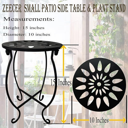 MINI Outdoor Side Tables, 10" Round 15" Tall Patio Side Table Plant Stand, Set of 1 Metal Small Round Side Table for Patio Yard Porch Balcony Garden Bedside Indoor Outdoor Use